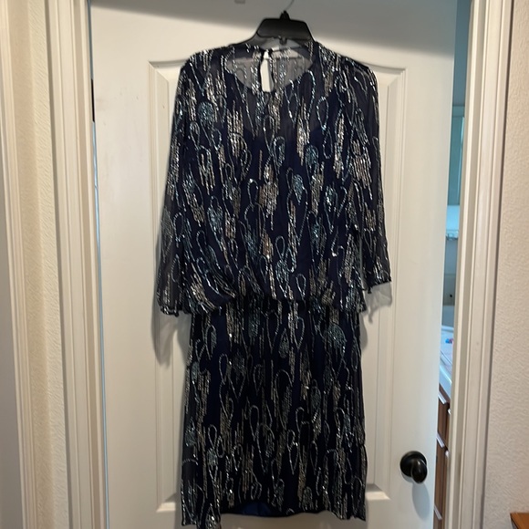 Fabu Paris blue sequin dress with scarf - Picture 2 of 3